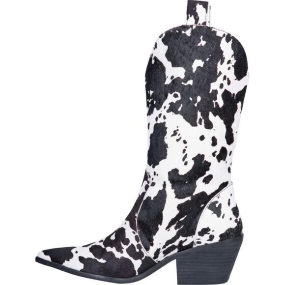 ⭐ Women's Cow Print Cowboy Boots - Mid Calf Western Cowgirl Boots - Picture 1 of 3